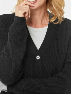 Goldner Pullover & Strickjacken<Damen Strickjacke - Pflegeleichte Strickjacke in hochwertiger Rippenstruktur schwarz uni