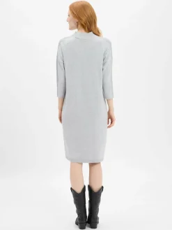 comma Kleider<Damen Strickkleid hellgrau uni