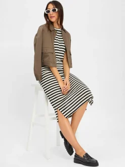 comma casual identity Kleider<Damen Strickkleid sand schwarz gestreift