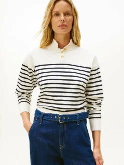 Tommy Hilfiger Pullover & Strickjacken<Damen Strickpullover ecru marine gestreift