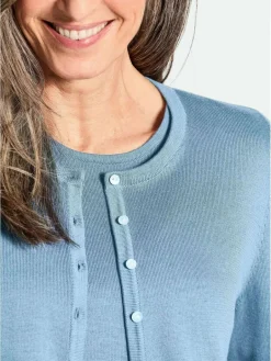 Goldner Pullover & Strickjacken<Damen Strickset - Figurnahes Twin-Set aus Pima-Baumwolle blau uni