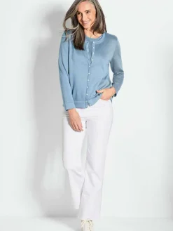 Goldner Pullover & Strickjacken<Damen Strickset - Figurnahes Twin-Set aus Pima-Baumwolle blau uni