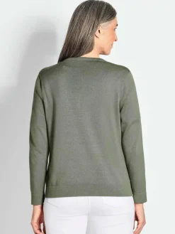 Goldner Pullover & Strickjacken<Damen Strickset - Figurnahes Twin-Set aus Pima-Baumwolle khaki uni