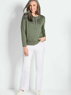 Goldner Pullover & Strickjacken<Damen Strickset - Figurnahes Twin-Set aus Pima-Baumwolle khaki uni