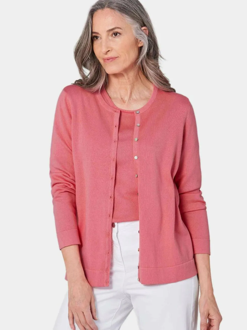 Damen Goldner Pullover & Strickjacken>Damen Strickset - Figurnahes Twin-Set aus Pima-Baumwolle