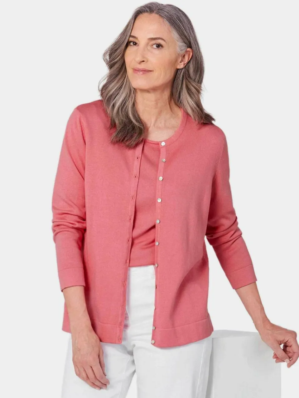 Damen Goldner Pullover & Strickjacken>Damen Strickset - Figurnahes Twin-Set aus Pima-Baumwolle