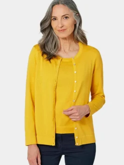 Goldner Pullover & Strickjacken<Damen Strickset - Figurnahes Twin-Set aus Pima-Baumwolle gelb uni