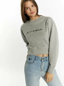 MyMo Sweatshirts & Sweatjacken<Damen Sweatshirt cropped grau meliert