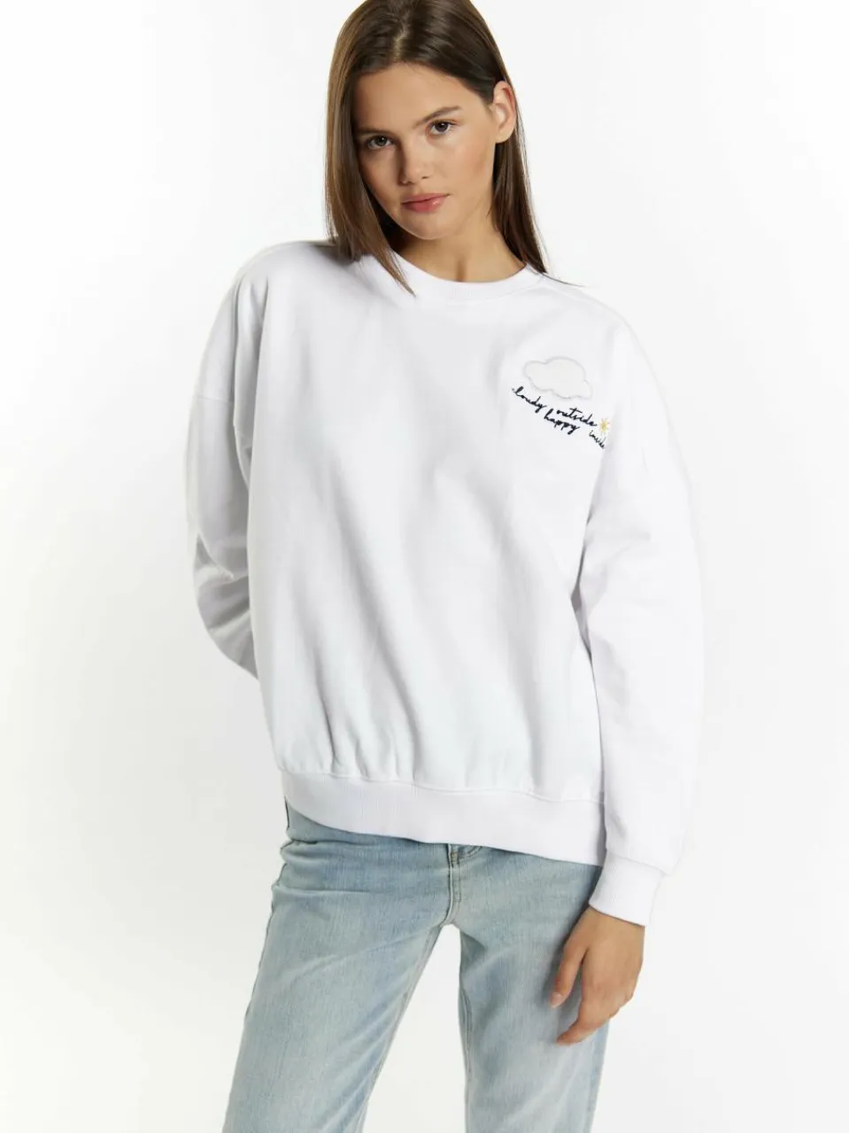 MyMo Sweatshirts & Sweatjacken<Damen Sweatshirt mit Applikation ecru bedruckt