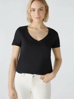 Oui Shirts & Tops<Damen T-Shirt schwarz uni