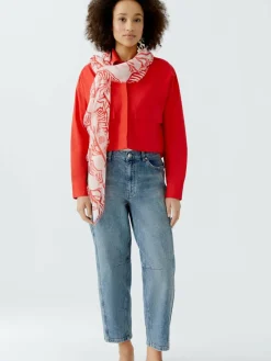 Oui Schals & Tücher<Damen Tuch weiß rot gemustert