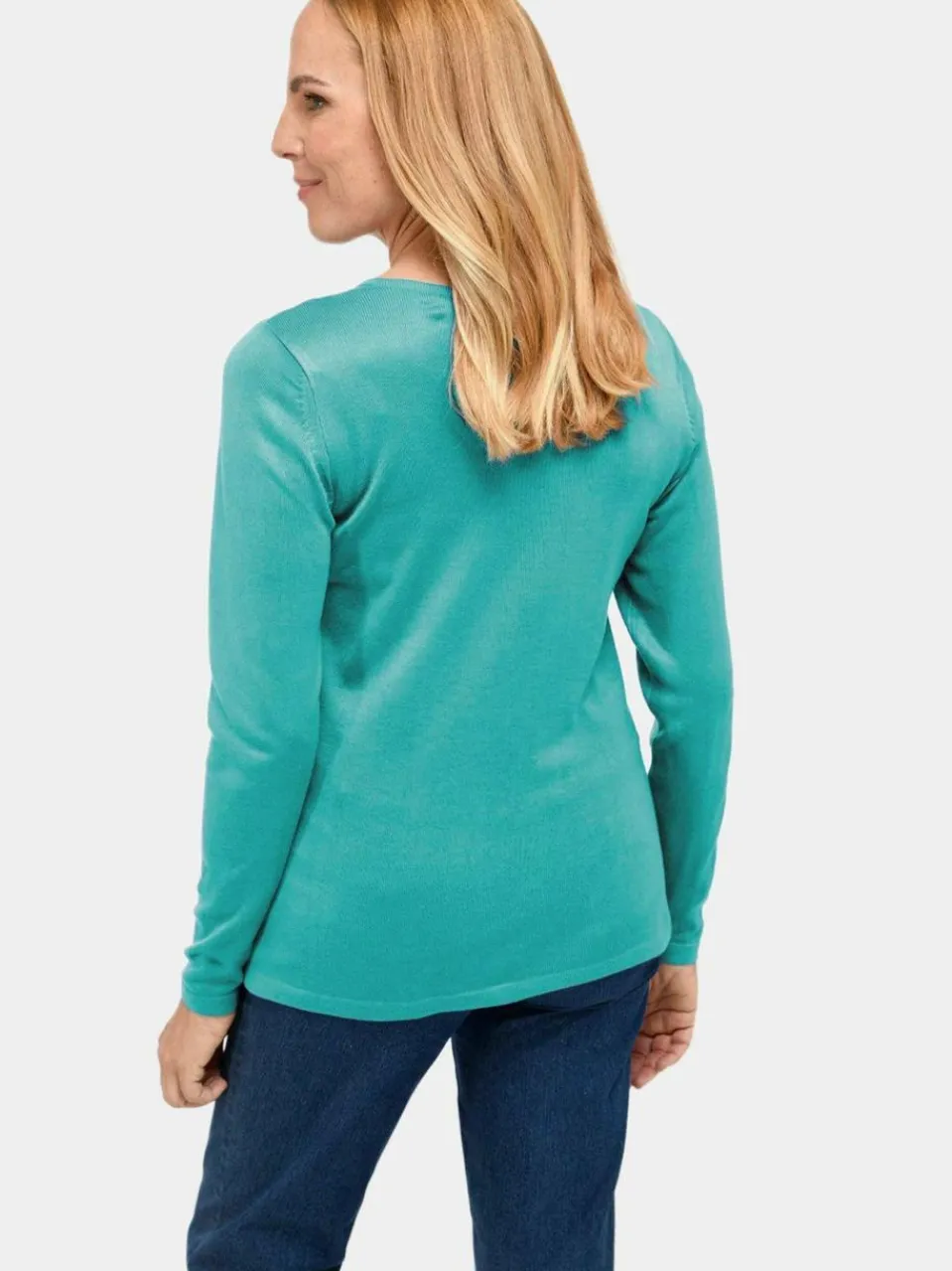 Goldner Pullover & Strickjacken<Damen V-Pullover - Unkomplizierter Pullover mit V-Ausschnitt smaragd uni