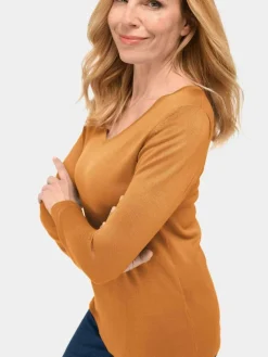 Goldner Pullover & Strickjacken<Damen V-Pullover - Unkomplizierter Pullover mit V-Ausschnitt gelb uni