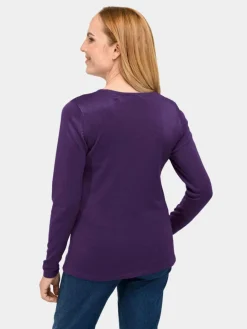 Goldner Pullover & Strickjacken<Damen V-Pullover - Unkomplizierter Pullover mit V-Ausschnitt lila uni