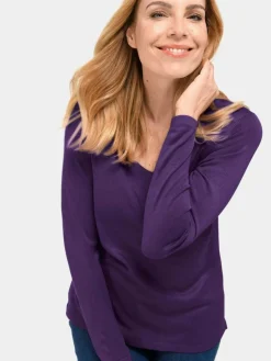 Goldner Pullover & Strickjacken<Damen V-Pullover - Unkomplizierter Pullover mit V-Ausschnitt lila uni