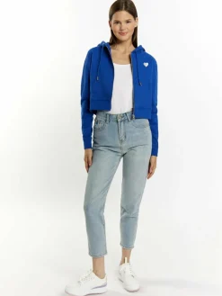 MyMo Sweatshirts & Sweatjacken<Damen Zip Hoodie cropped blau uni