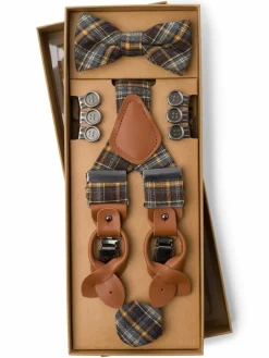 Finshley & Harding London Gürtel & Hosenträger<Herren Accessoire-Set blau gelb kariert