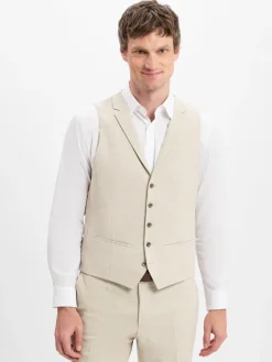 Roy Robson Baukasten-Anzüge|Anzüge<Herren Baukasten-Anzugweste mit Leinen-Anteil beige strukturiert