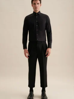 Seidensticker Hemden<Herren Business Hemd - Slim Langarm schwarz uni