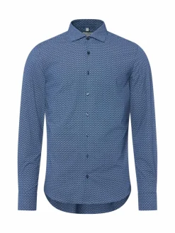 OLYMP Level Five Hemden<Herren Businesshemd marine hellblau gemustert