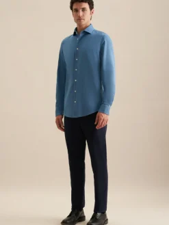 Seidensticker Hemden<Herren Denimhemd - Slim 1/1 blau uni