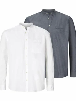 Jan Vanderstorm Hemden<Herren Doppelpack Hemd - HEIMIR weiß blau uni