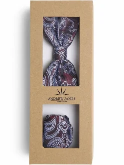 Andrew James New York Krawatten & Fliegen<Herren Fliege und Einstecktuch aus Seide bordeaux hellblau gemustert