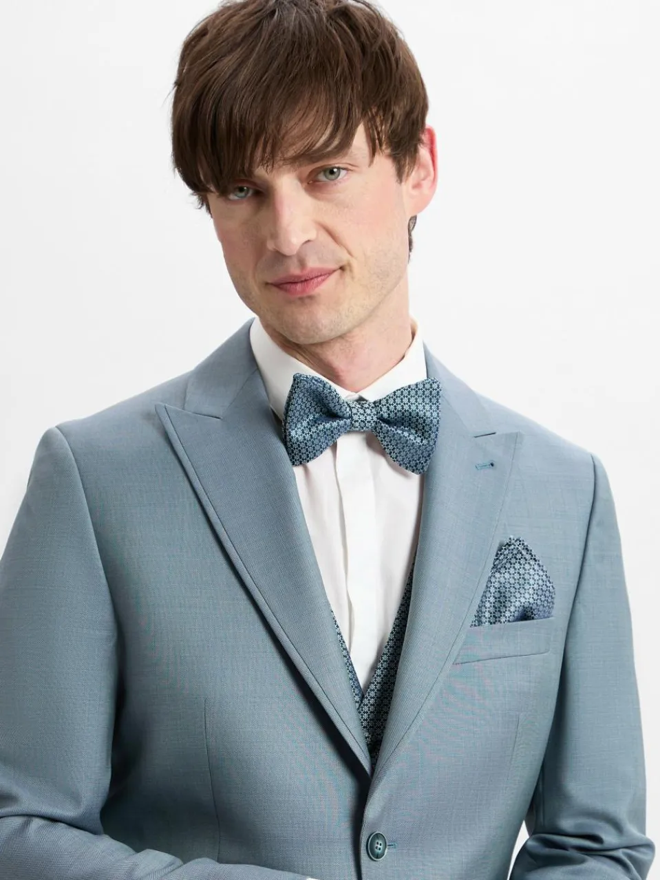 Wilvorst Krawatten & Fliegen<Herren Fliege und Einstecktuch marine türkis gemustert