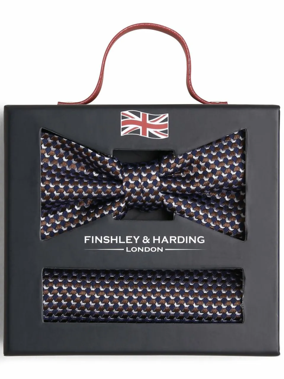 Finshley & Harding London Krawatten & Fliegen<Herren Fliege und Einstecktuch aus Seide indigo mocca gemustert