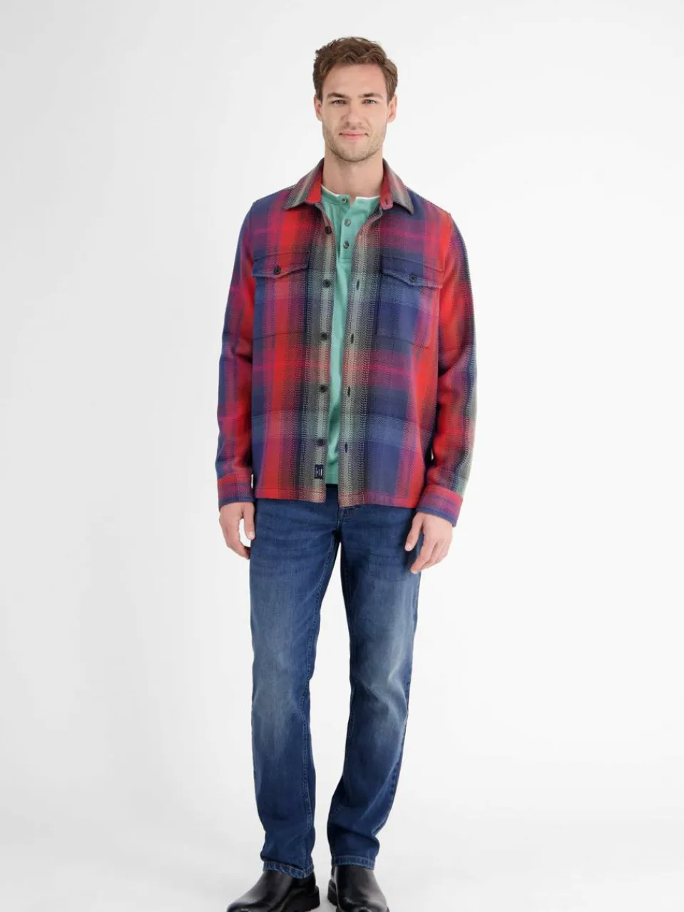 LERROS Shirts<Herren Henleyshirt blau uni