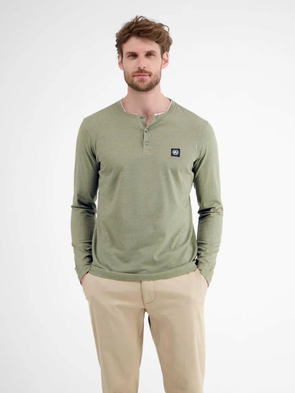 LERROS Shirts<Herren Henleyshirt oliv uni