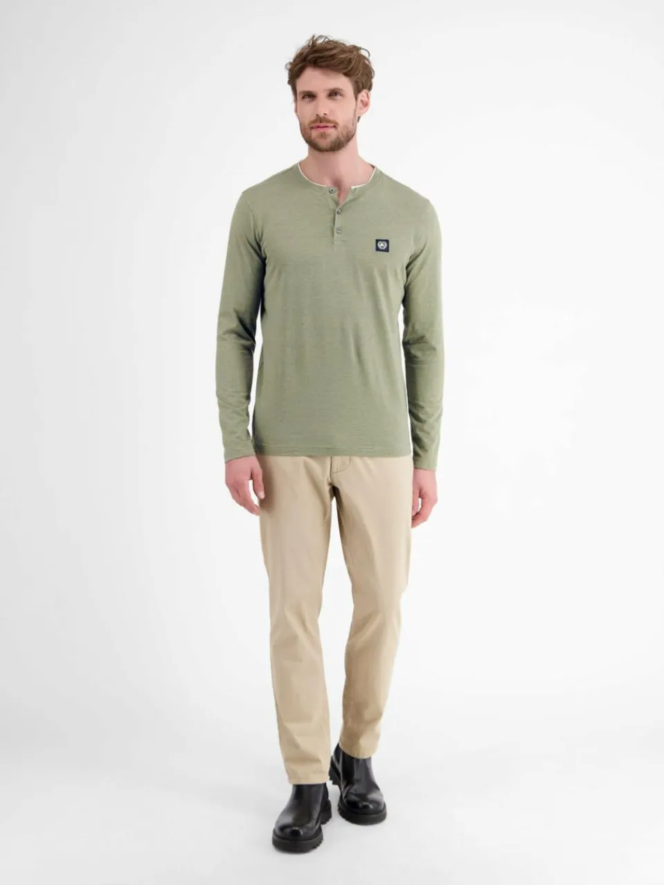 LERROS Shirts<Herren Henleyshirt oliv uni