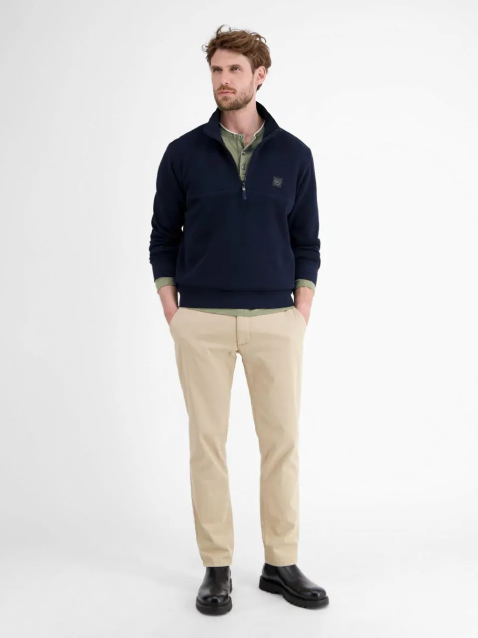 LERROS Shirts<Herren Henleyshirt oliv uni