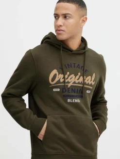BLEND Sweatshirts & Sweatjacken<Herren Hoodie grün bedruckt