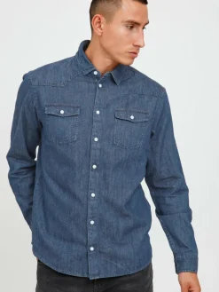 BLEND Hemden<Herren Jeanshemd - BHNANTES dark stone uni