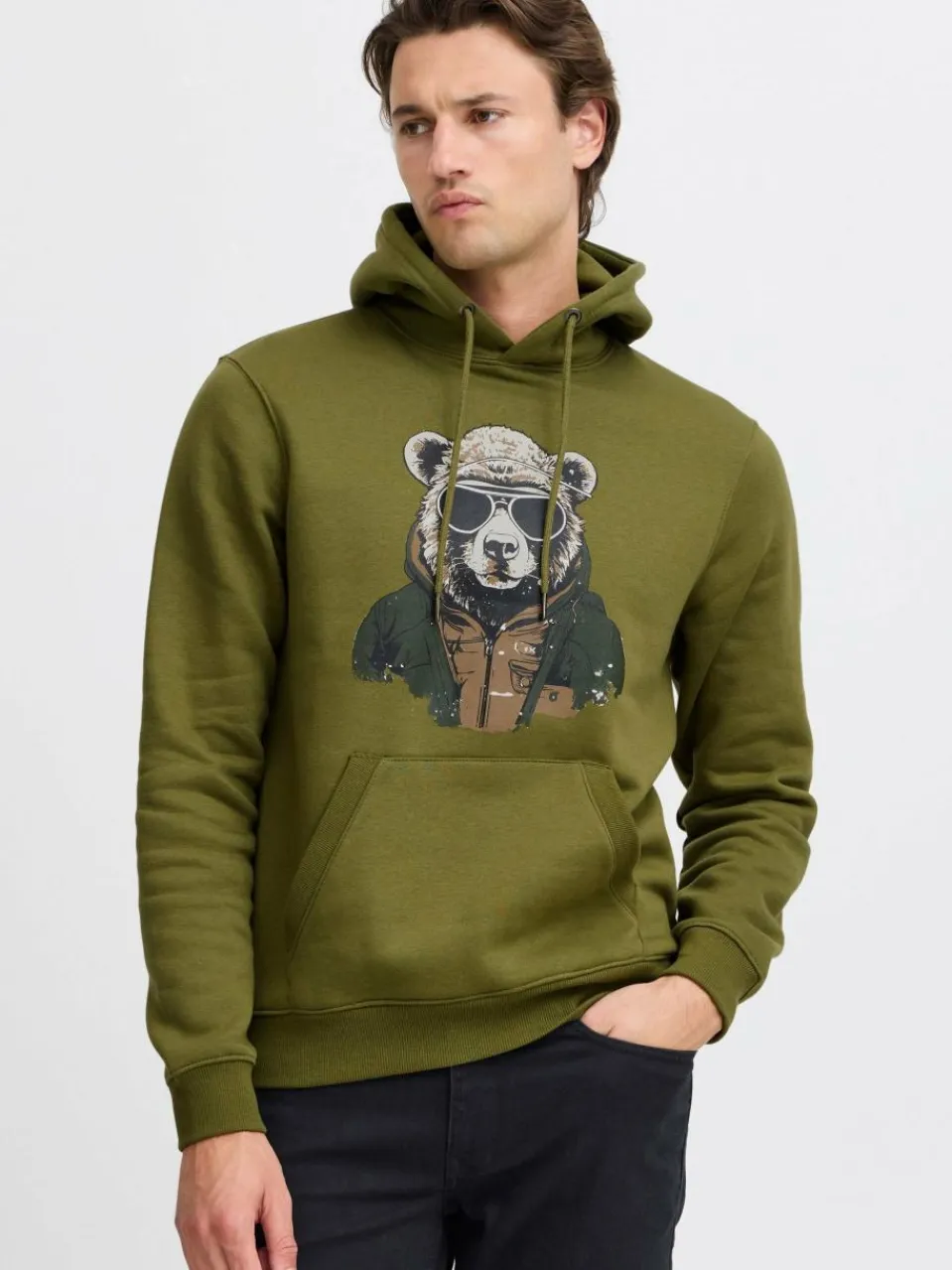 BLEND Sweatshirts & Sweatjacken<Herren Kapuzenpullover oliv gemustert