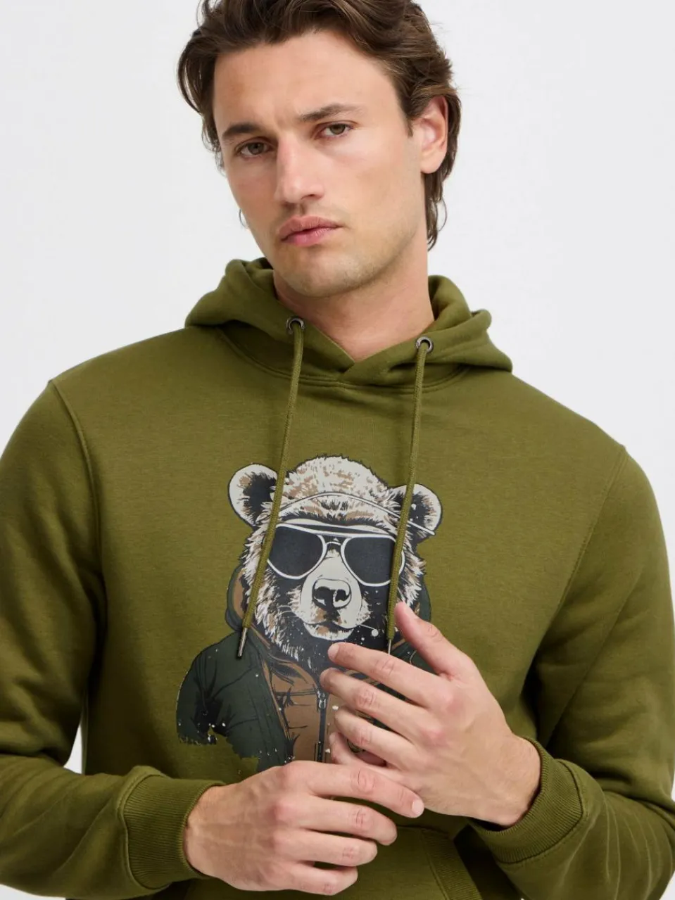 BLEND Sweatshirts & Sweatjacken<Herren Kapuzenpullover oliv gemustert