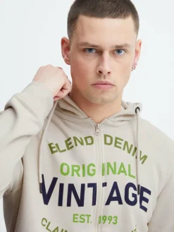 BLEND Sweatshirts & Sweatjacken<Herren Kapuzensweatjacke beige bedruckt