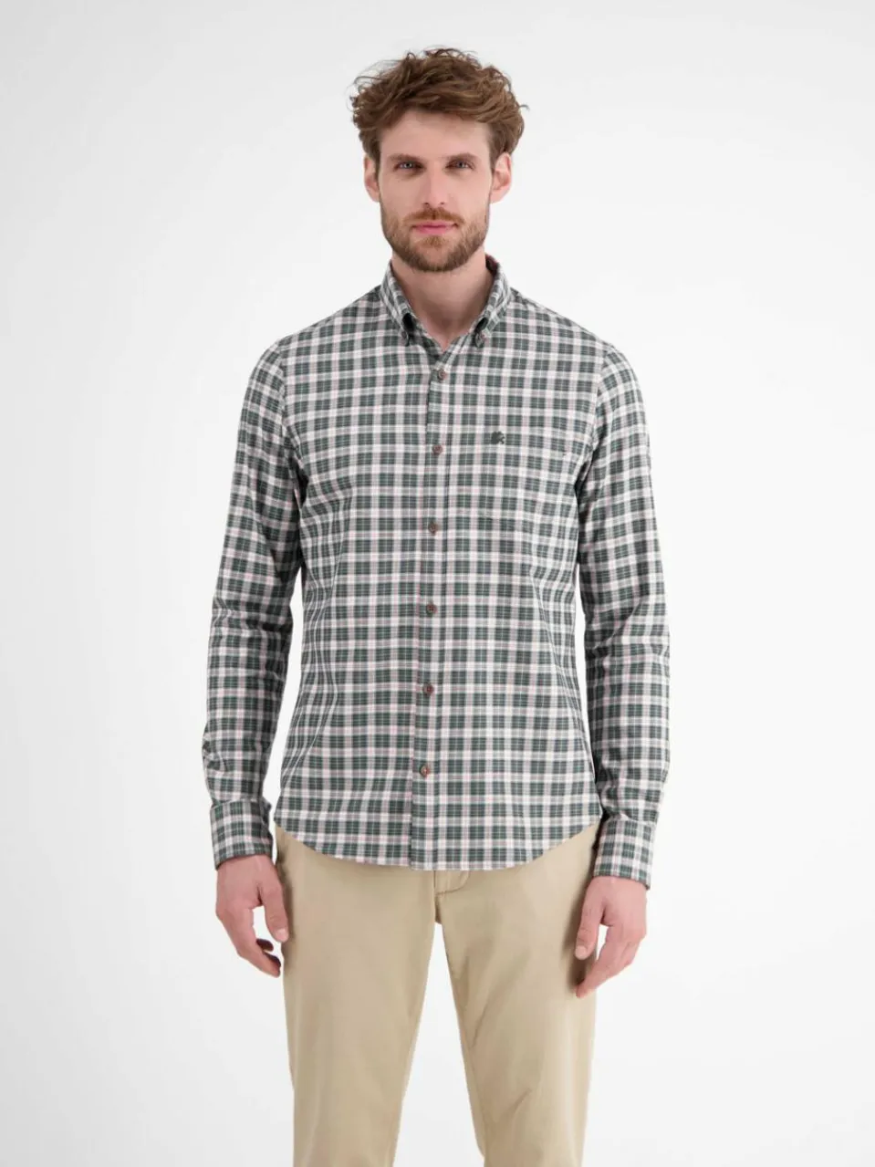 LERROS Hemden<Herren Karohemd oliv kariert