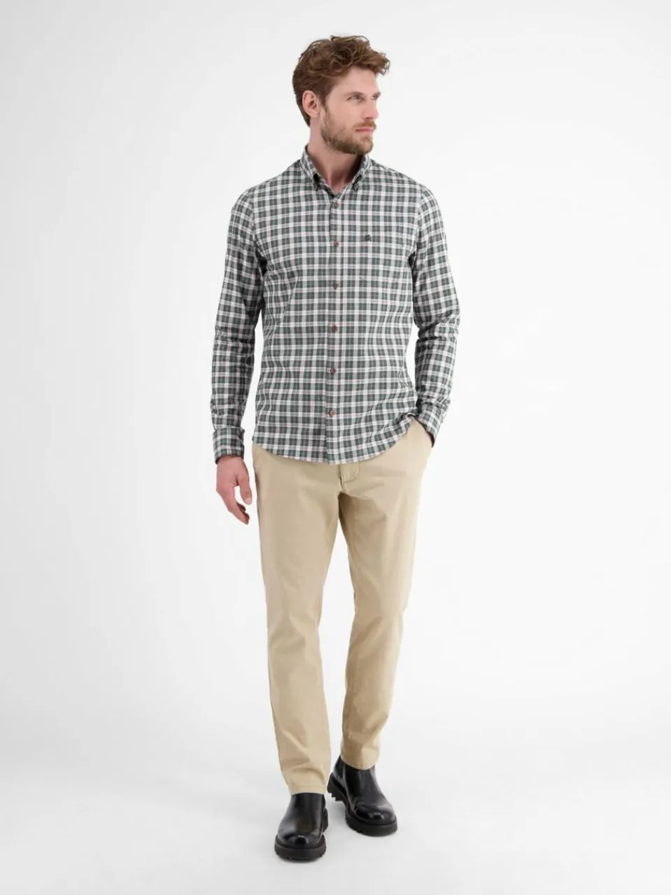 LERROS Hemden<Herren Karohemd oliv kariert