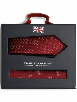 Finshley & Harding London Krawatten & Fliegen<Herren Krawatte und Einstecktuch aus Seide rot gemustert