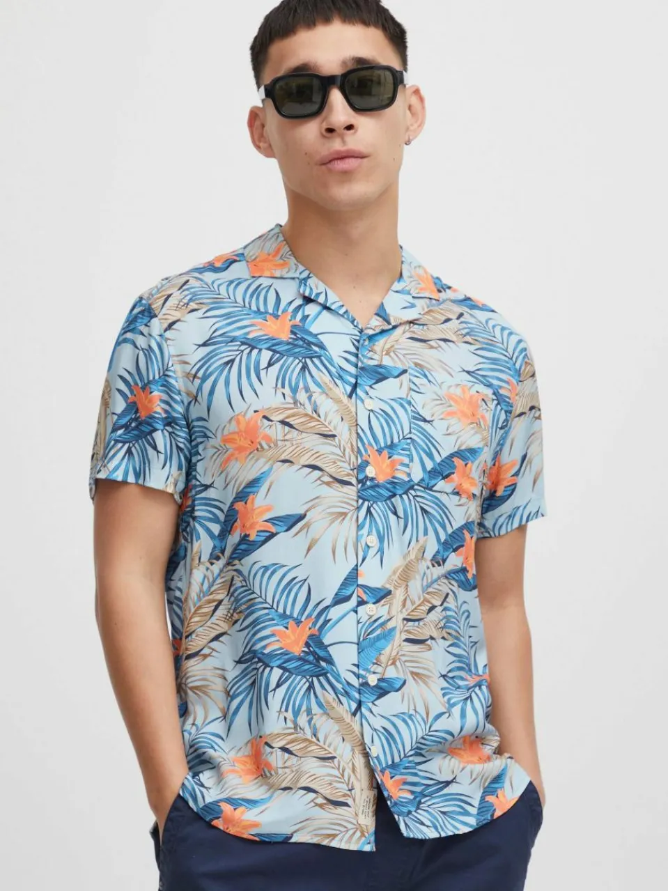 BLEND Hemden<Herren Kurzarmhemd blau gemustert