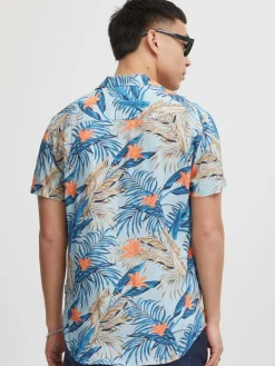 BLEND Hemden<Herren Kurzarmhemd blau gemustert