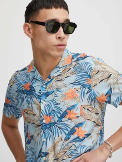 BLEND Hemden<Herren Kurzarmhemd blau gemustert