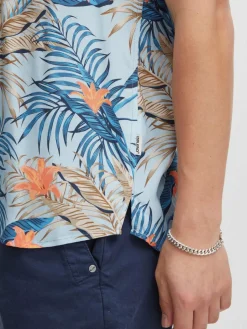 BLEND Hemden<Herren Kurzarmhemd blau gemustert