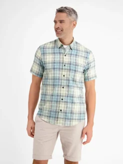 LERROS Hemden<Herren Kurzarmhemd aqua kariert