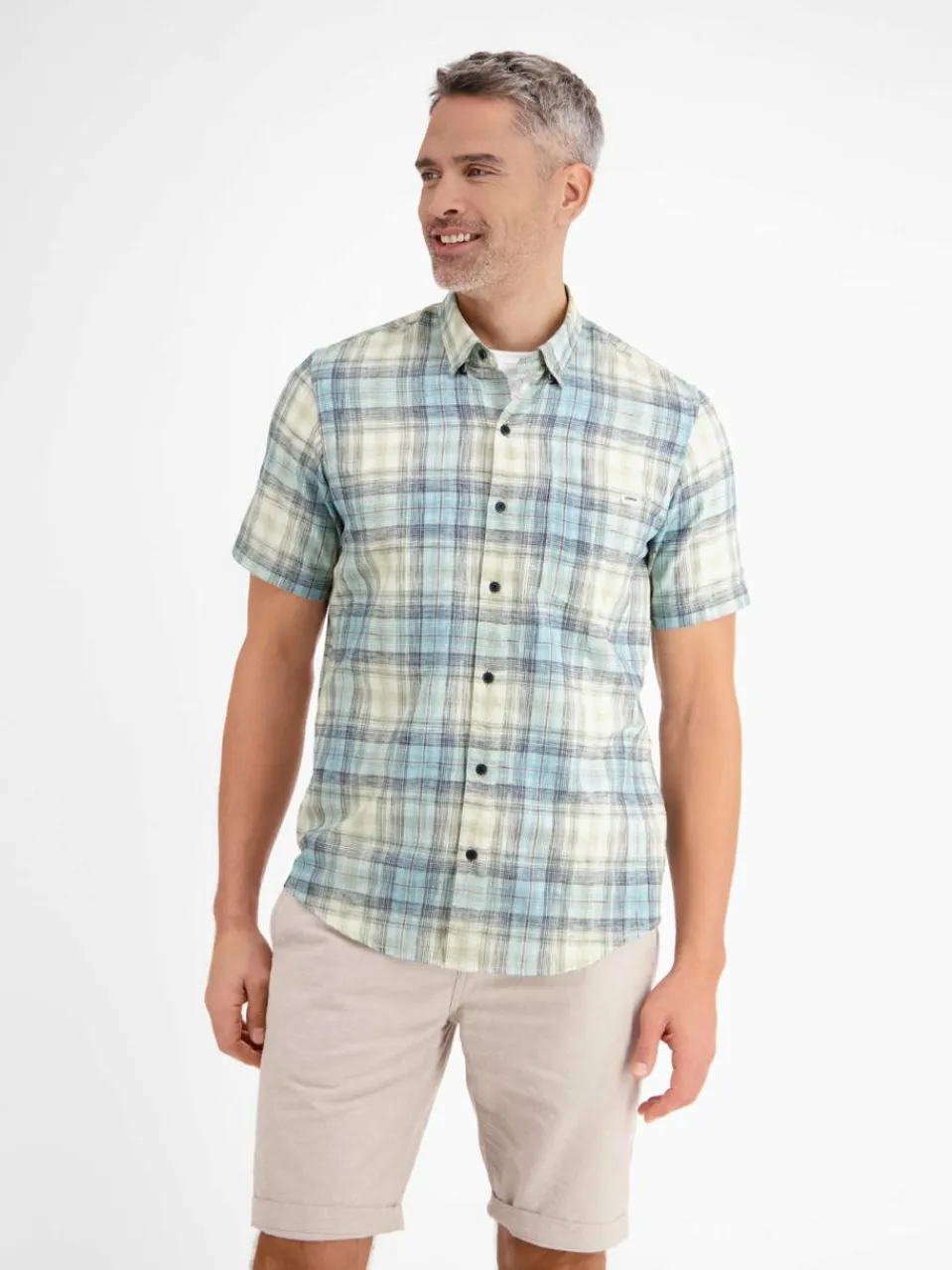 LERROS Hemden<Herren Kurzarmhemd aqua kariert