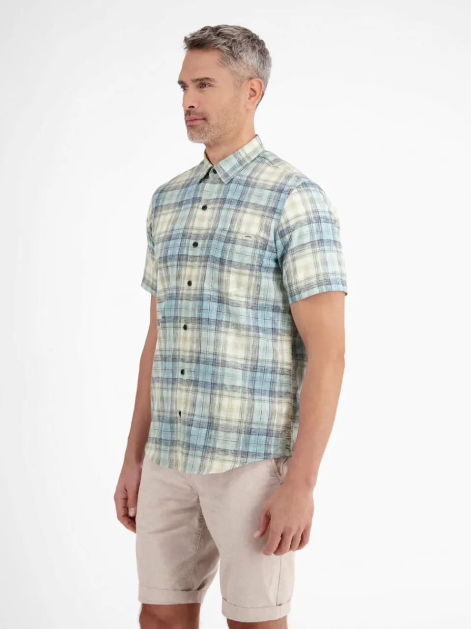 LERROS Hemden<Herren Kurzarmhemd aqua kariert