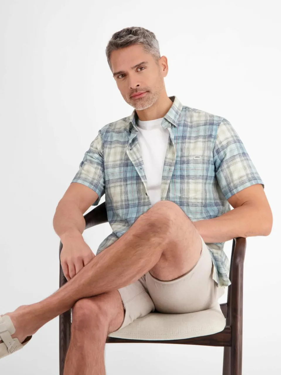 LERROS Hemden<Herren Kurzarmhemd aqua kariert