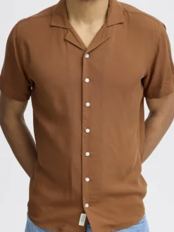 BLEND Hemden<Herren Kurzarmhemd braun uni